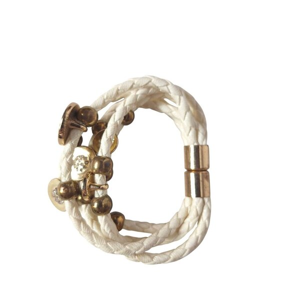 Braided White Rope Wrap Bracelet Gold Tone Beads - Picture 3 of 6